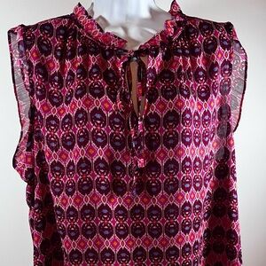 Jones & Co Blouse Women's XL Red Metallic Ruffle Blouse Sleeveless Tank